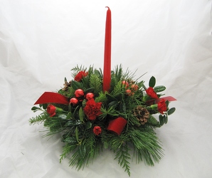 Single Candle Christmas Centerpiece from Aladdin's Floral in Idaho Falls