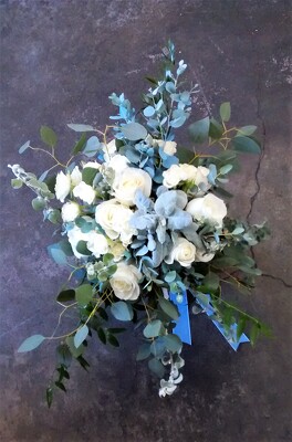 Dusty Blue and White Bridal Bouquet from Aladdin's Floral in Idaho Falls