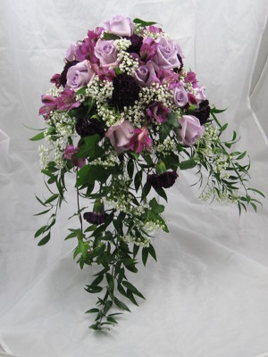 Purple Cascading Bridal Bouquet from Aladdin's Floral in Idaho Falls