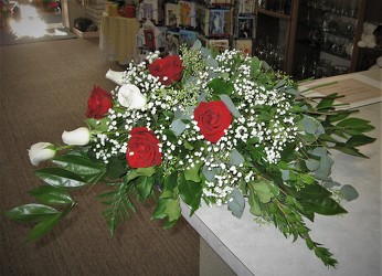 Simple Red & White Casket Spray from Aladdin's Floral in Idaho Falls